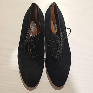SALVATORE FERRAGAMO Black Cap Toe Suede Oxfords (Size 11)  $400.00